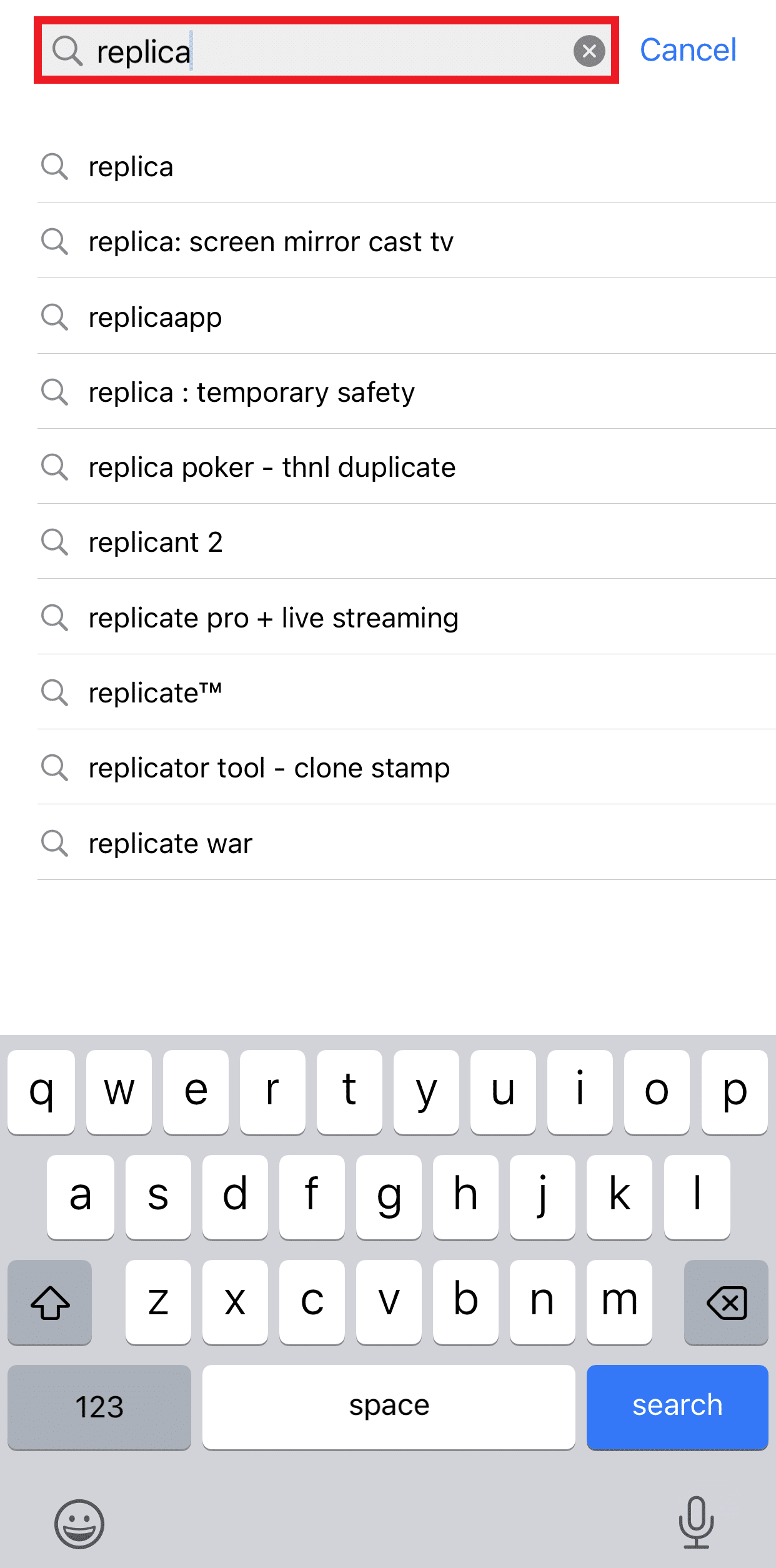 search replica in the search bar. 