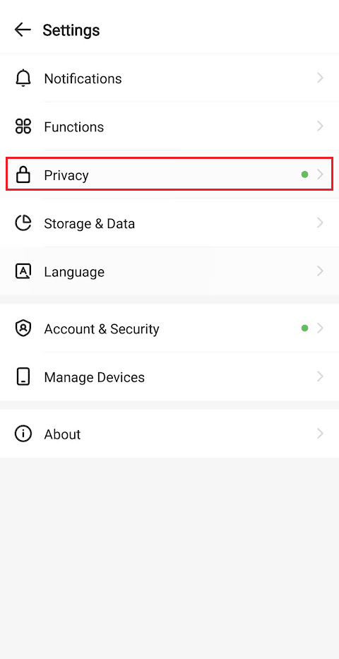 tap on Privacy