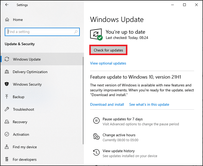 click Check for Updates. Also Read: How to Update Device Drivers on Windows 10