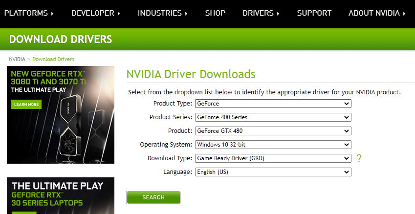 Now, visit the manufacturer’s website and download the latest version of the video card driver. 