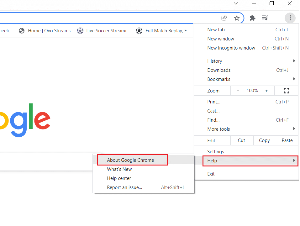 Klicken Sie auf Hilfe und wählen Sie Über Google Chrome
