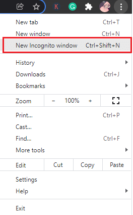Here, select the New Incognito window option