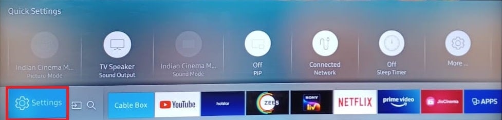 Settings menu Samsung Smart TV Home Screen. Fix Amazon Prime Video Buffering Issue