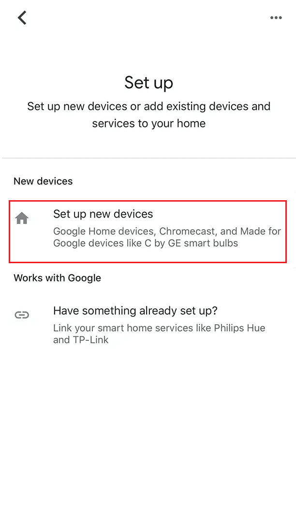 tap on the Set up device - Set up new devices