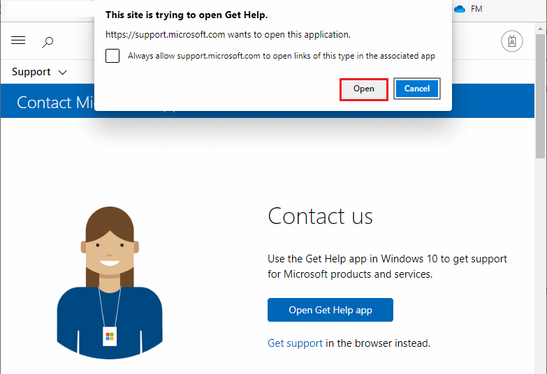click on the Open Get Help app button and confirm the prompt by clicking on the Open button