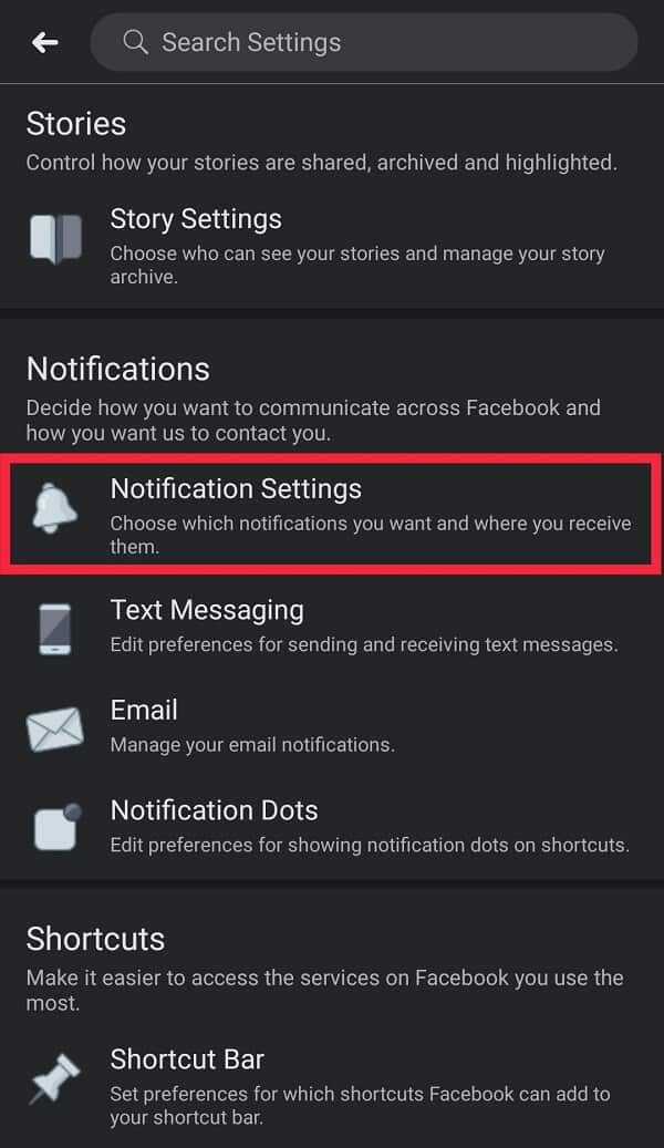 Scroll down to find ‘Notification Settings’ located under the ‘Notifications’ section.