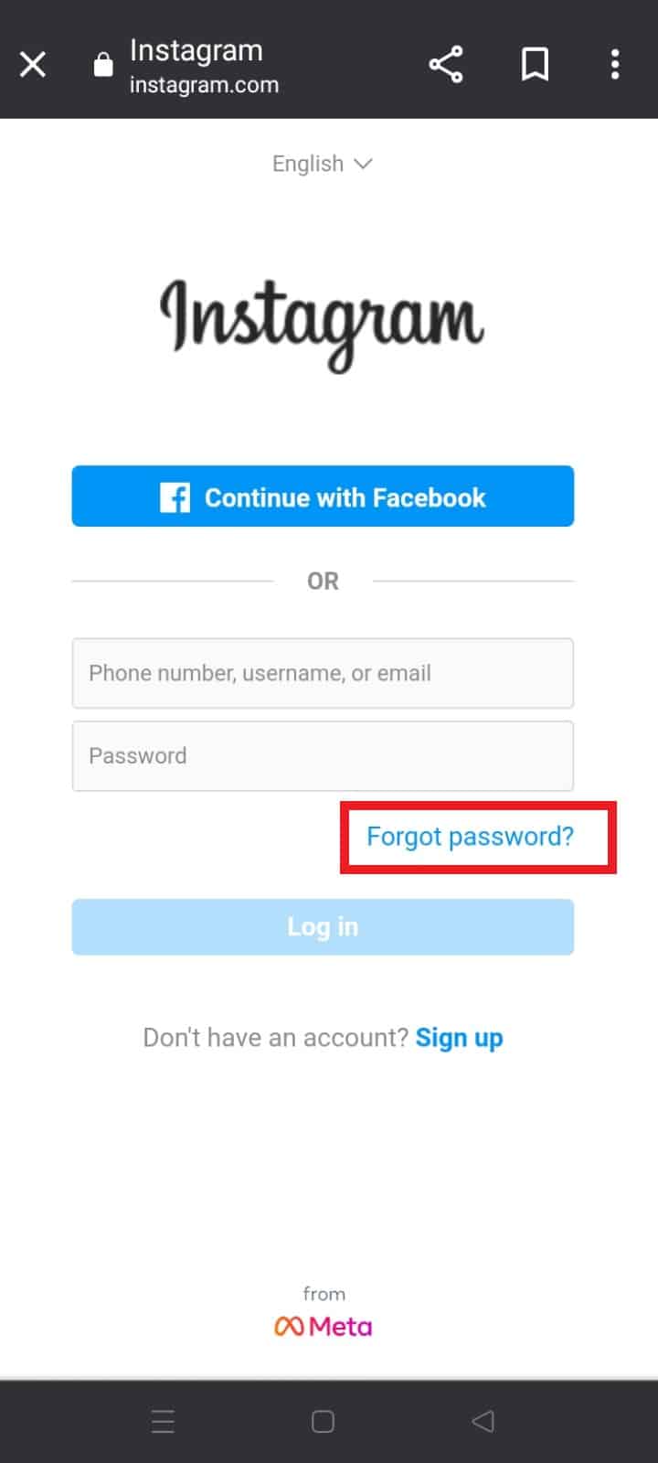  In the login screen, tap on Forgot password? 