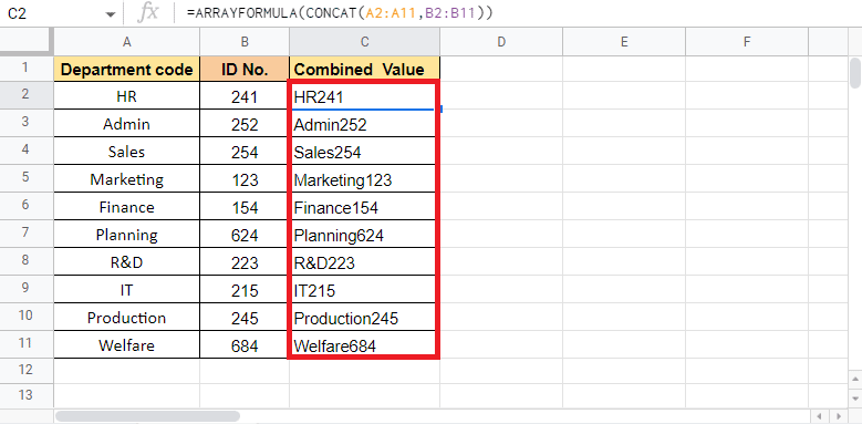 Press Enter key to get the target value. How to Combine Two Columns in Google Sheets