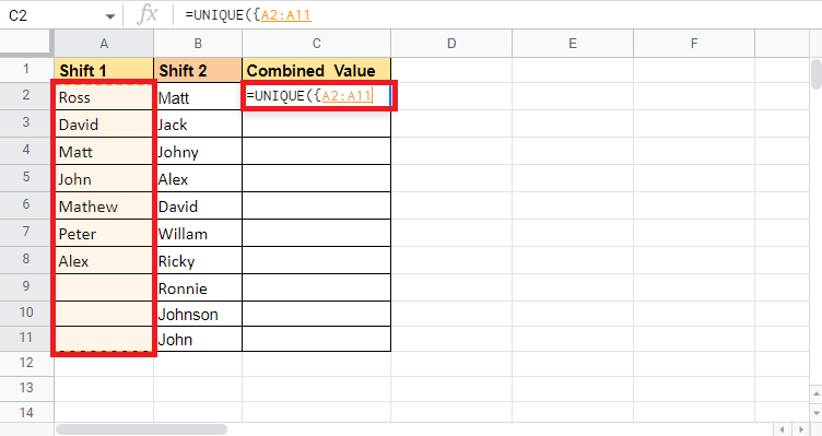 Open a curly bracket and select the first column Shift 1. How to Combine Two Columns in Google Sheets