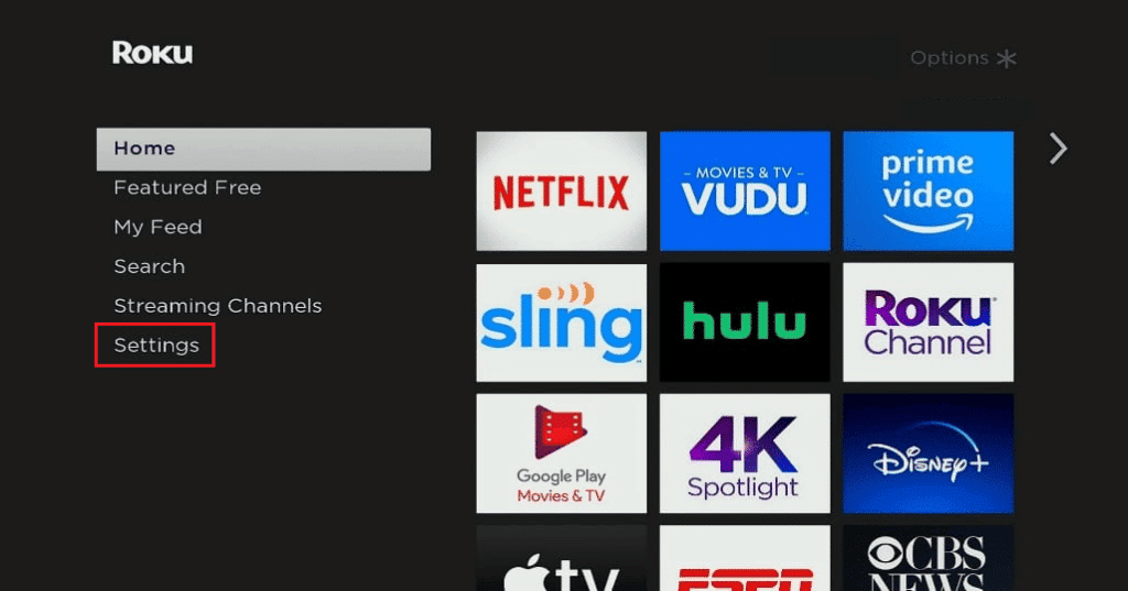 Launch Settings. Fix Apps Not Working on Roku TV