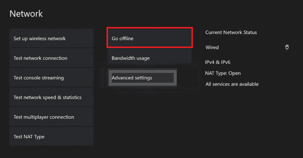 Select Go offline. Fix Xbox One Error Code 0X87E107DF
