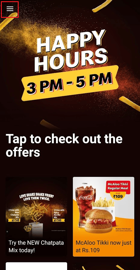 Tap on the hamburger icon from the top left corner | claim your McDonald's rewards