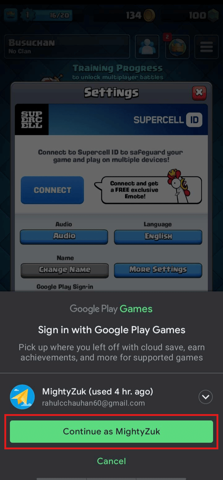 Tap on Continue as your play game name.