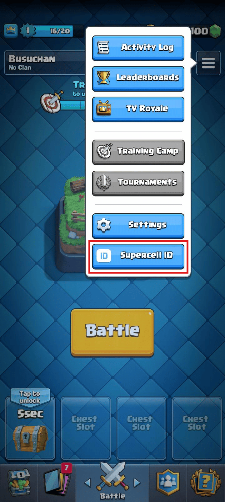 Tap on Supercell ID.