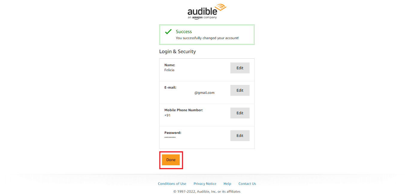 click on Done | How do you manage your Audible account