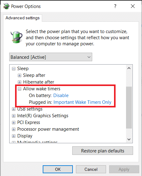 Click Allow wake timers and choose Disable from the menu. Fix Windows 10 Sleep Mode Not Working