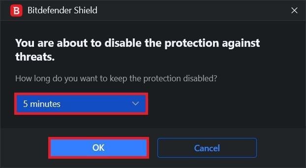 turn off BitDefender shield
