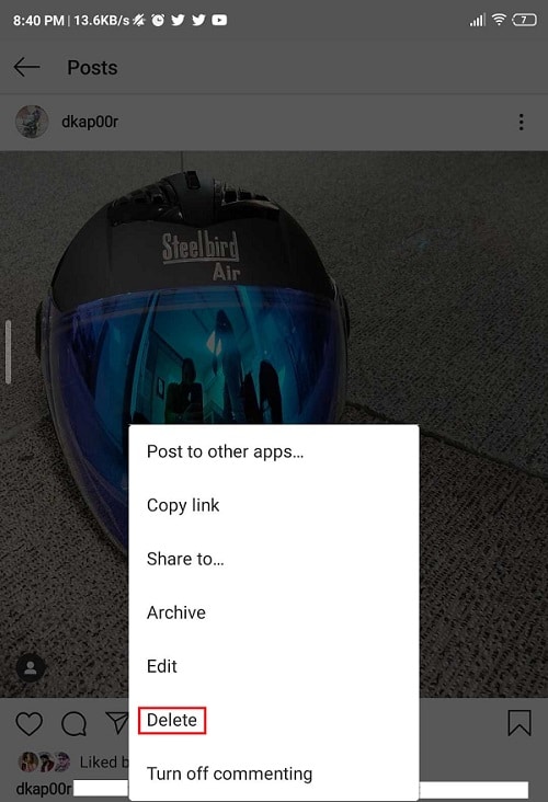A menu will pop up, Tap on the Delete option from the list.
