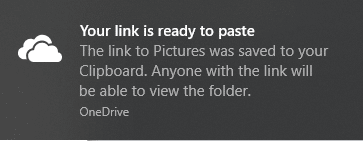 A notification will appear on the Notification bar that a unique link is created