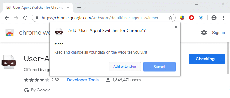 A pop-up will come up, click on Add extension | Access Mobile Websites Using Desktop browser