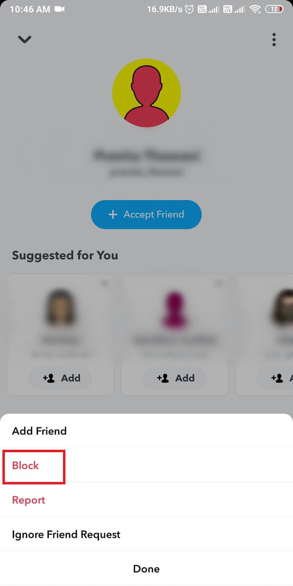 A pop will appear at the bottom, where you can easily select the ‘Block’ option. 