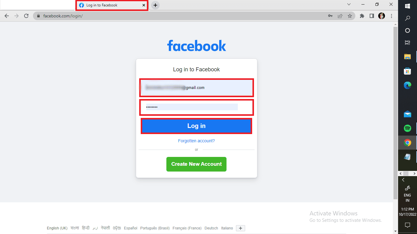 Access the Facebook website via your browser and Log in to your account