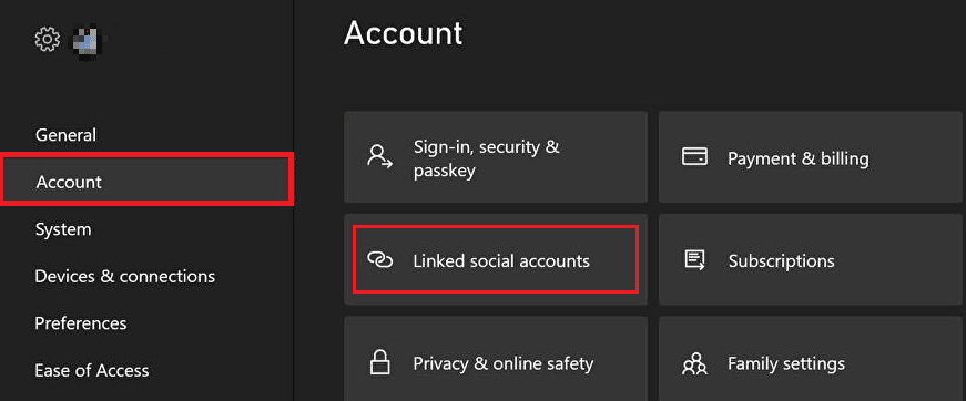 Account - Linked social accounts