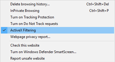 ActiveX Filtering should be checked in first place in order to disable it