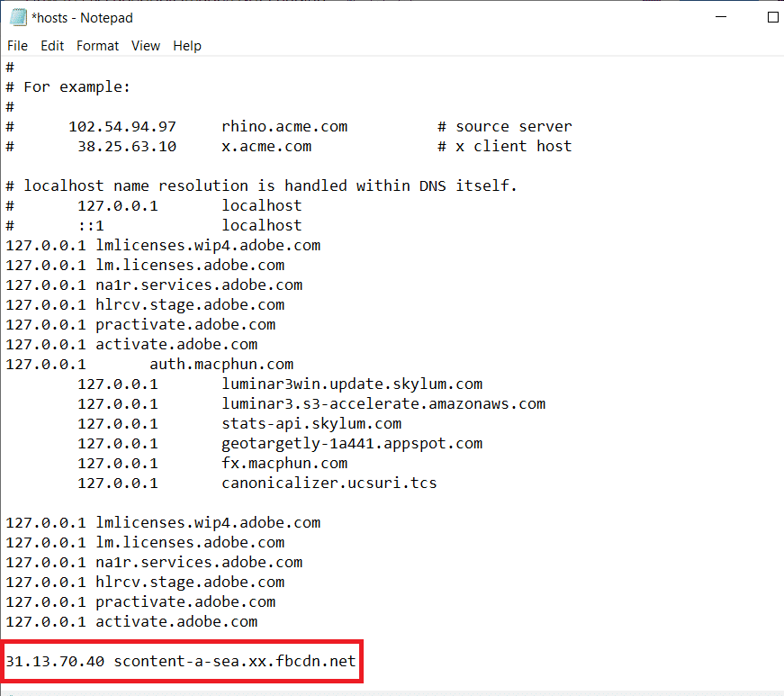 Add 31.13.70.40 scontent-a-sea.xx.fbcdn.net at the end of the host's document