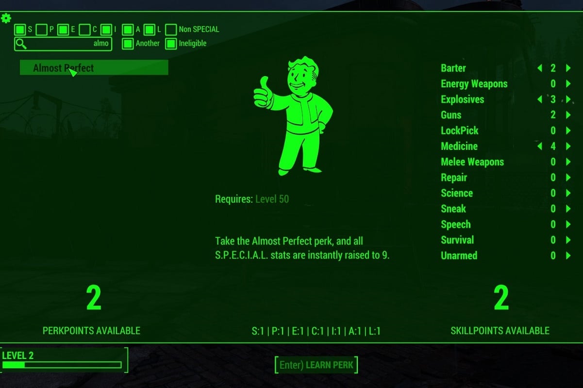 Add Perk Points in Fallout 4 with Level Up