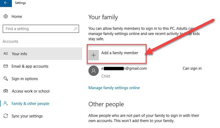 Add a family member as a child or as an adult under the option Add a family member