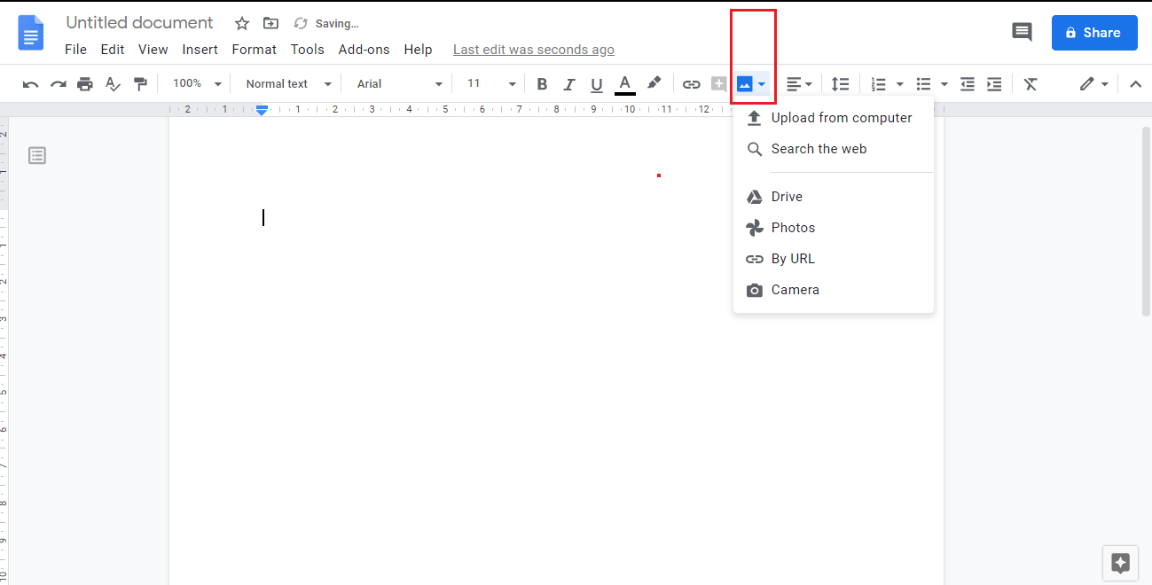 Add image to Google Docs by clicking on the Image icon