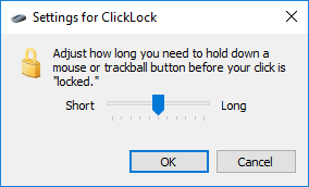 Adjust how long you need to hold down a mouse before your click on locked