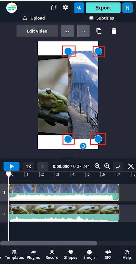 Adjust the size of both videos by resizing each in the available frame space as per your preference