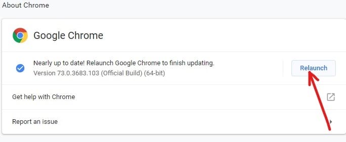 After Chrome finishes downloading & installing the updates, click on Relaunch button