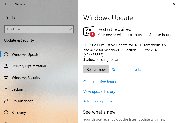 After Windows finish installing updates it will ask for a System Restart