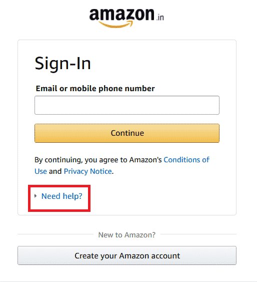 After being directed to the Sign-In page, click on Need help?