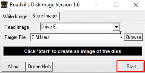After configuring all settings, click on Start to finally create an image