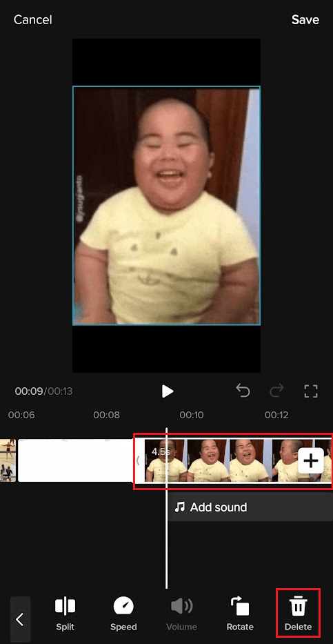 After selecting the Video track, tap on the Delete option from the bottom panel