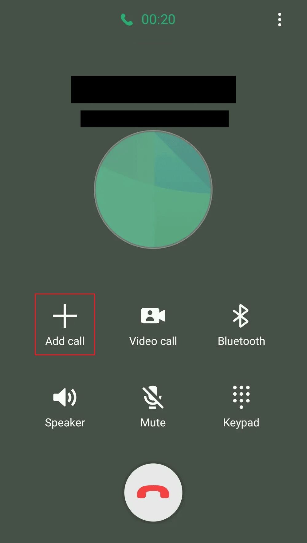 After the call is connected, tap on Add call from the menu options