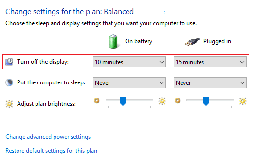 Again set the same power settings as advice in the previous method | Change Lock Screen Timeout Setting in Windows 10