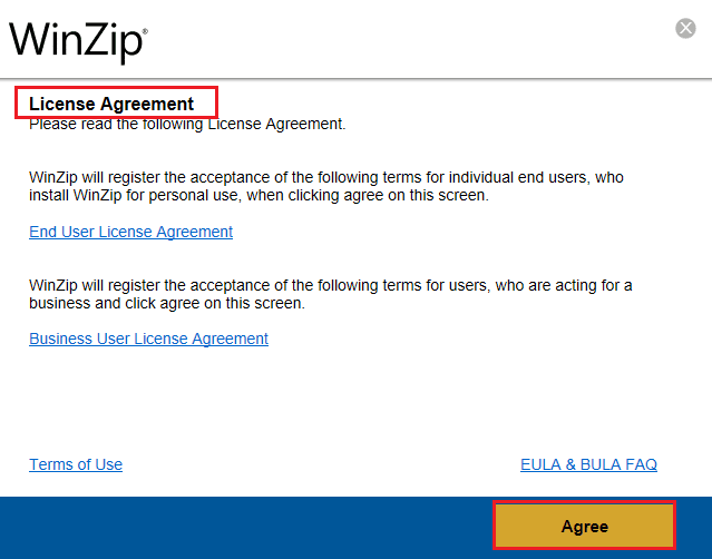 Agree License Agreement to install WinZip. Best free zip file converter