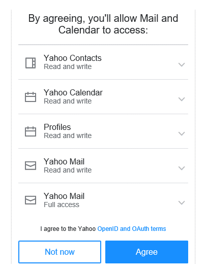 Agree to the terms and conditions of the Yahoo