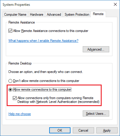 Allow remote connections to this computer | Enable Remote Desktop on Windows 10