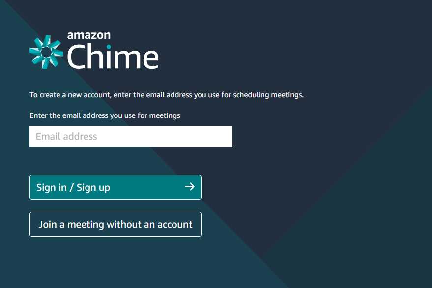 Amazon Chime Sign in page