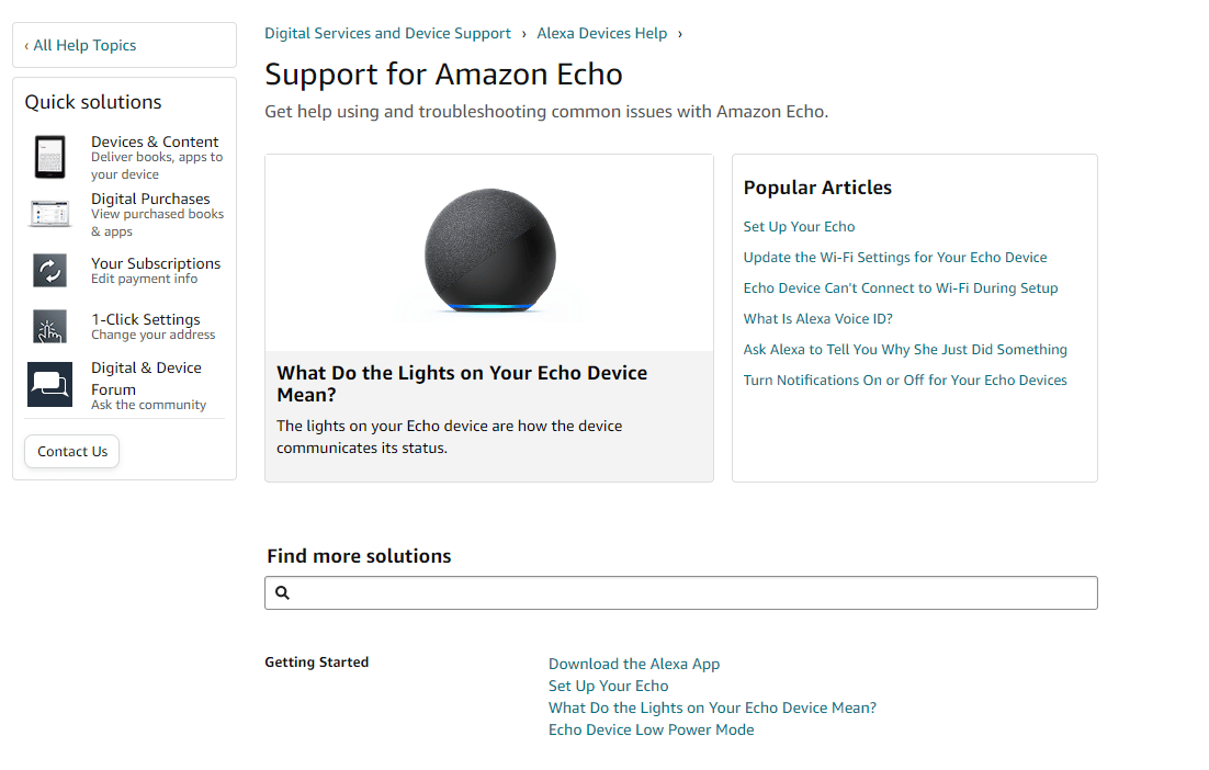 Amazon Echo Support page