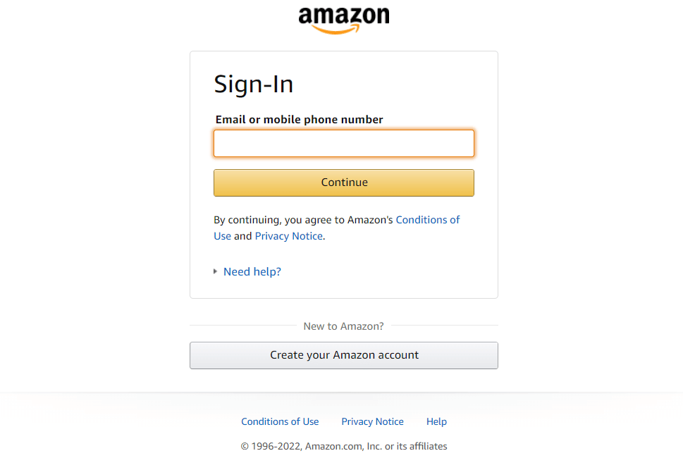Amazon Sign-In page