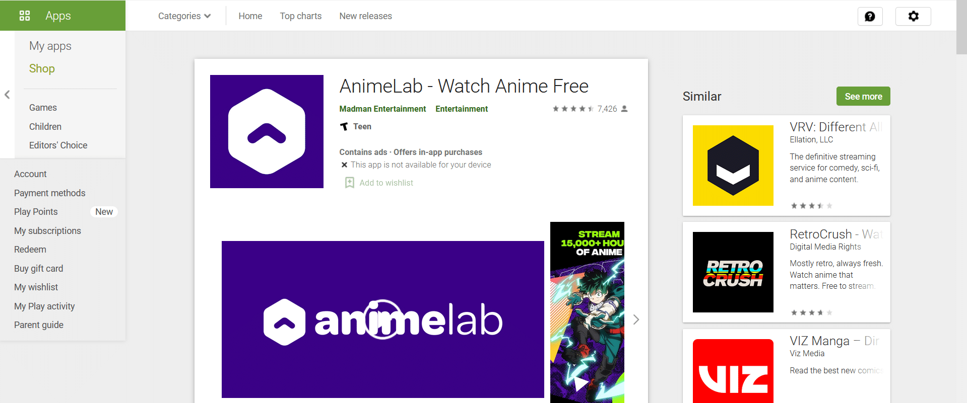 Anime lab play store