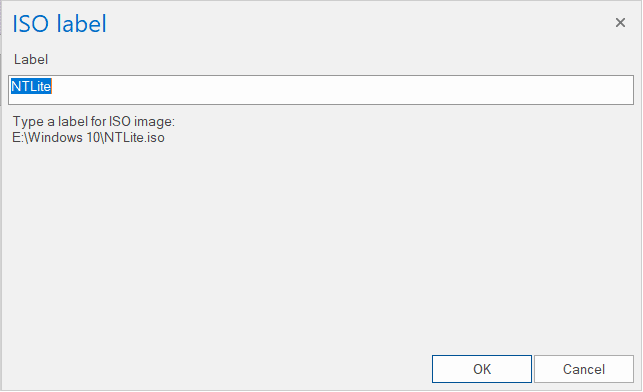 Another ISO label pop-up will appear, type the name for your ISO image and click OK