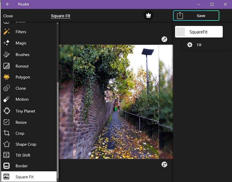 Another social media feature is Square fit in PicsArt